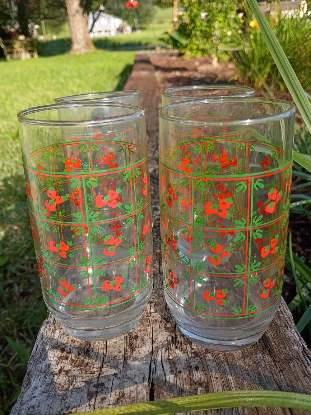Vtg Set of Anchor Hocking Strawberry & Lattice 5